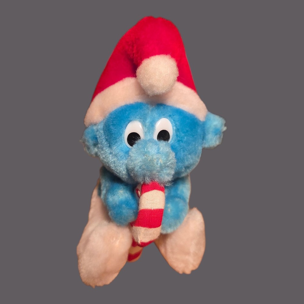 Vintage 1982 Peyo Smurf Plush‎ Candy Cane And Santa Hat Wallace Berrie